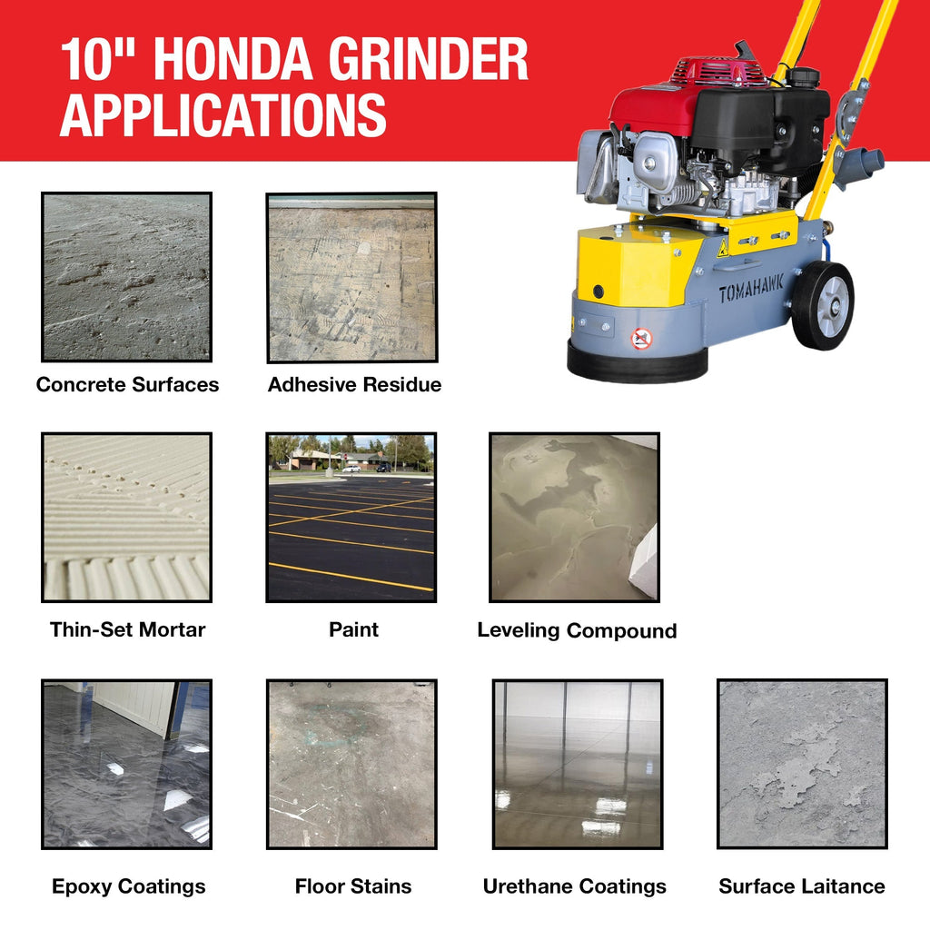 10" Honda Concrete Floor Grinder 10HP GXV390 Motor for Smoothing, Floor Prep, Coatings
