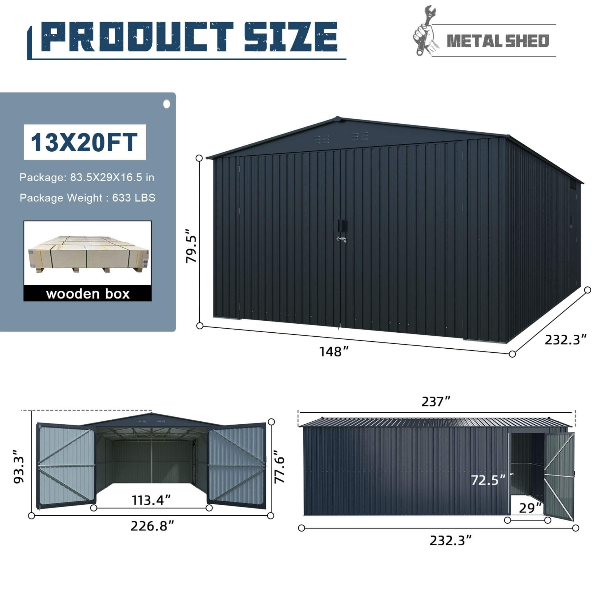 [13X20FT] Alora Extra Large Premium Weather-Resistant Outdoor Multi-Purpose Utility Storage Shed (SAK84920)