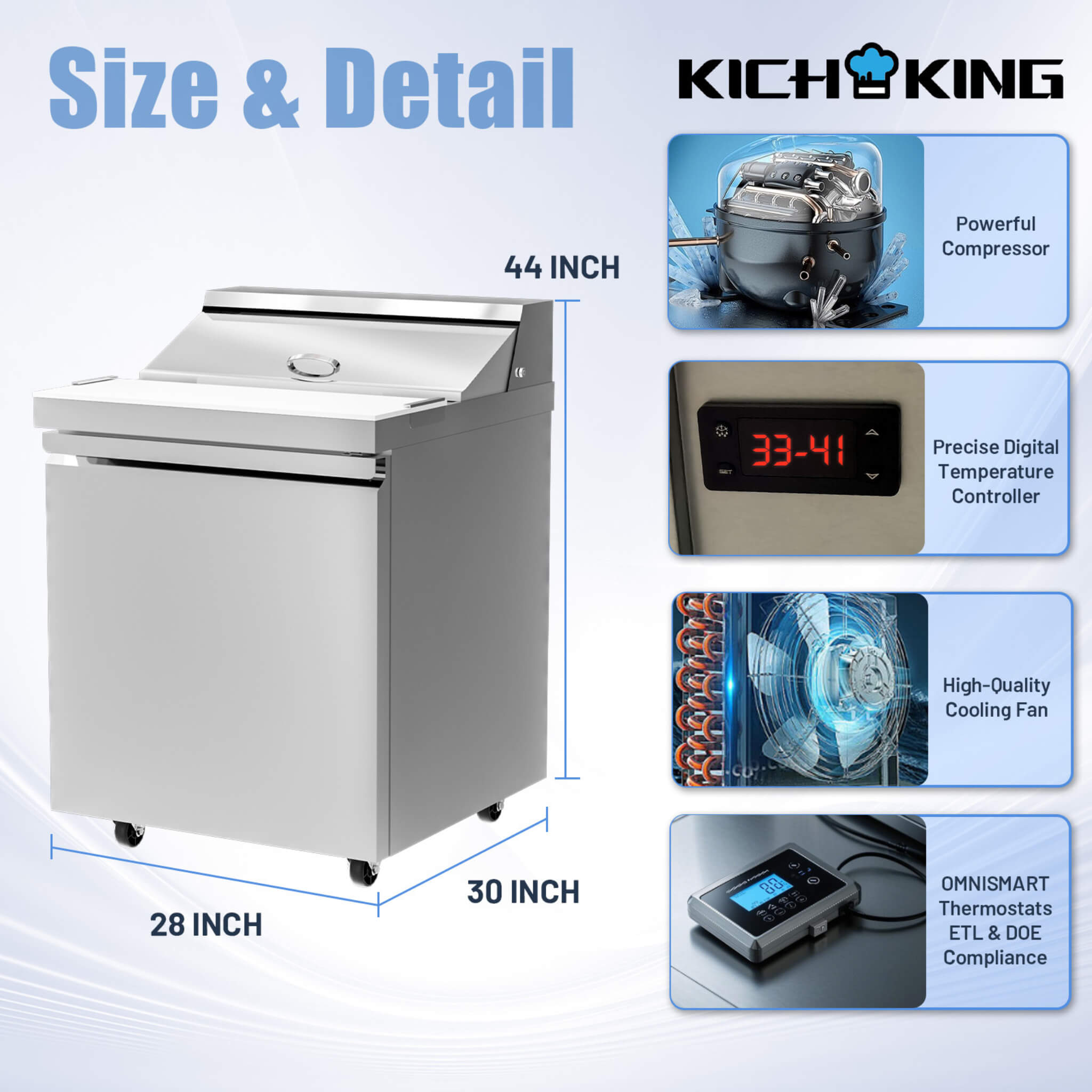 27-Inch 7.4 Cu.Ft Commercial Stainless Steel Sandwich Salad Prep Table Refrigerator (SAK84120)