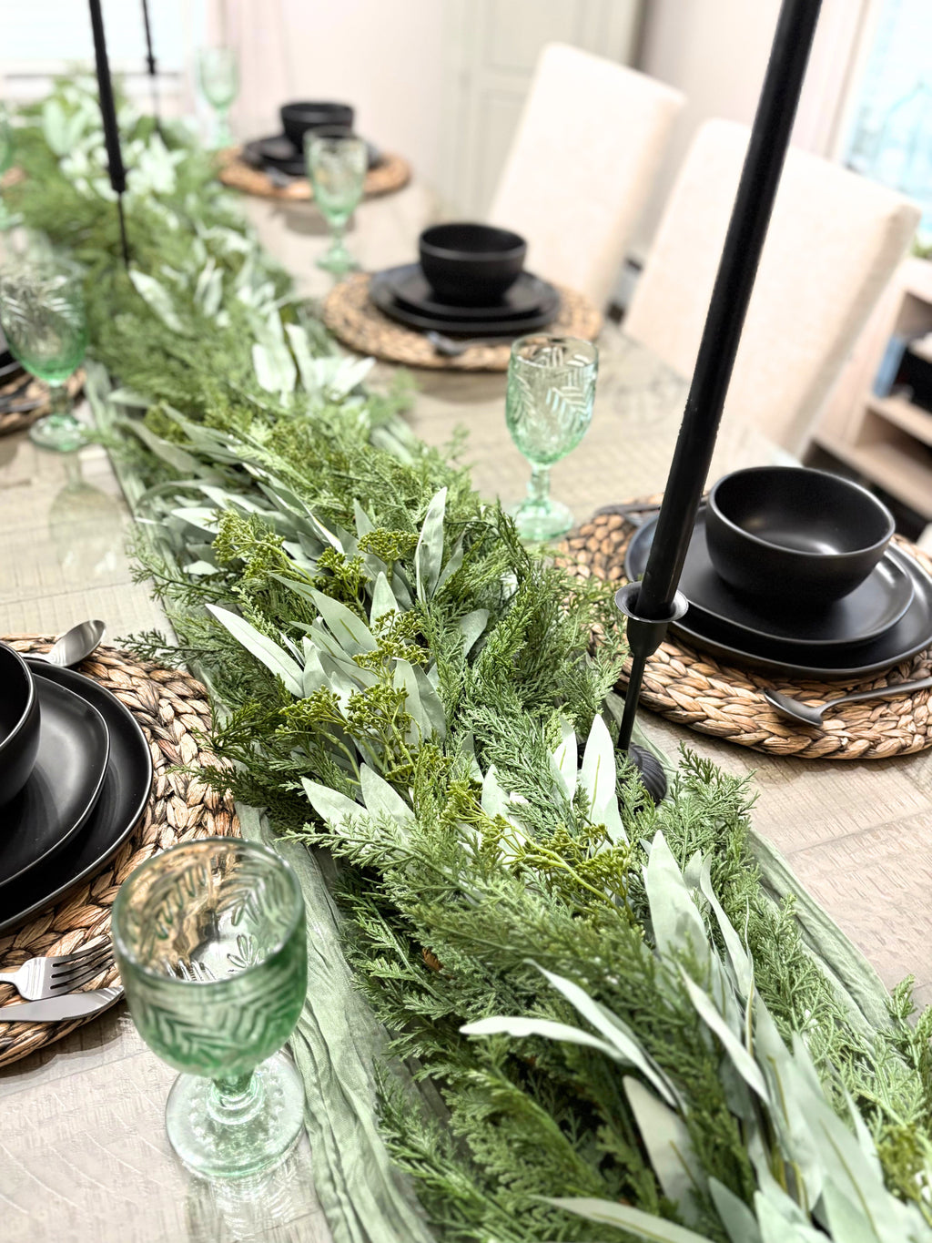 9’ Artificial Real-Touch Cedar and Long Leaf Eucalyptus Garland