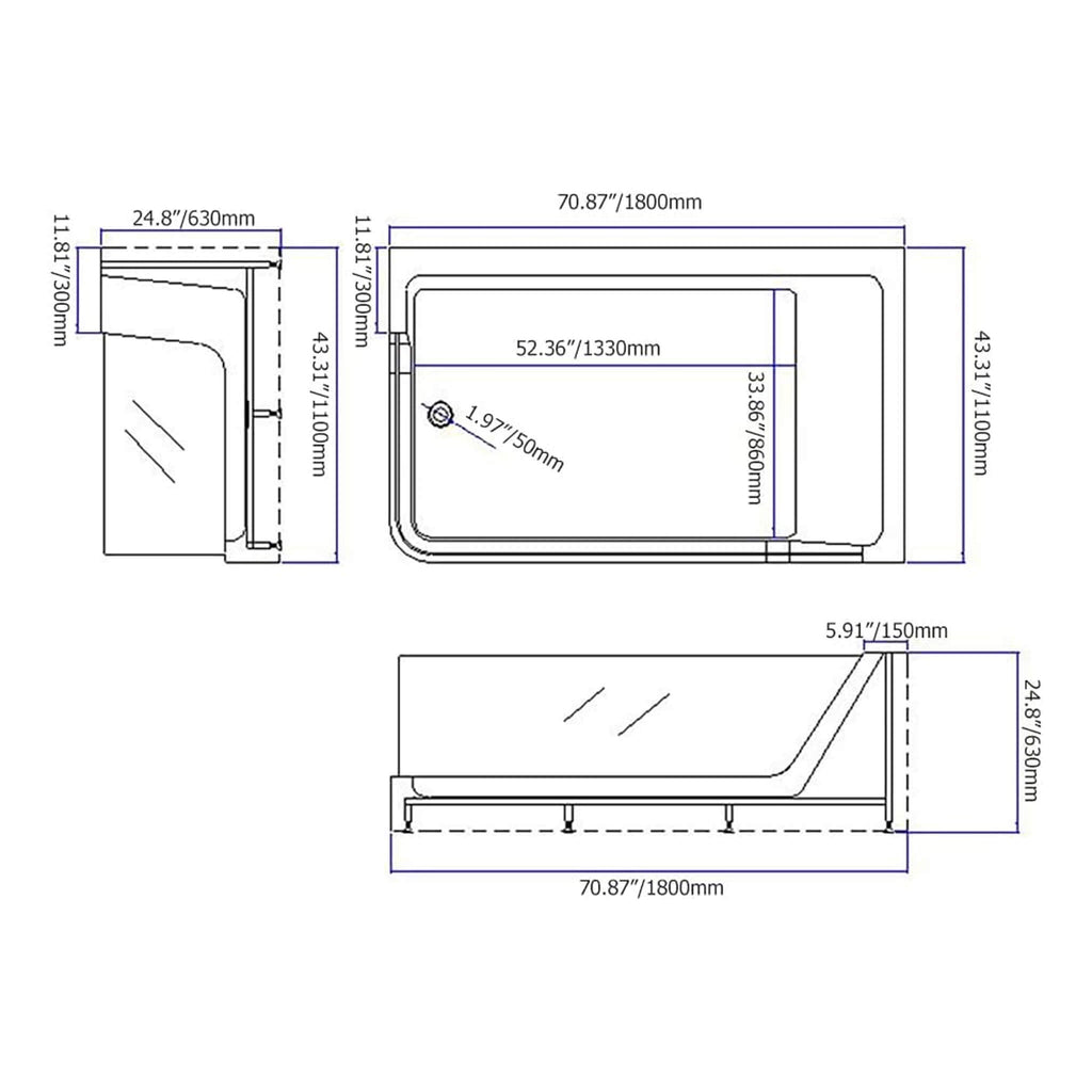 Alora 71-Inch Luxury 2-Person Acrylic Whirlpool Tub With LED Lights Jets And Faucet (SAK91752)