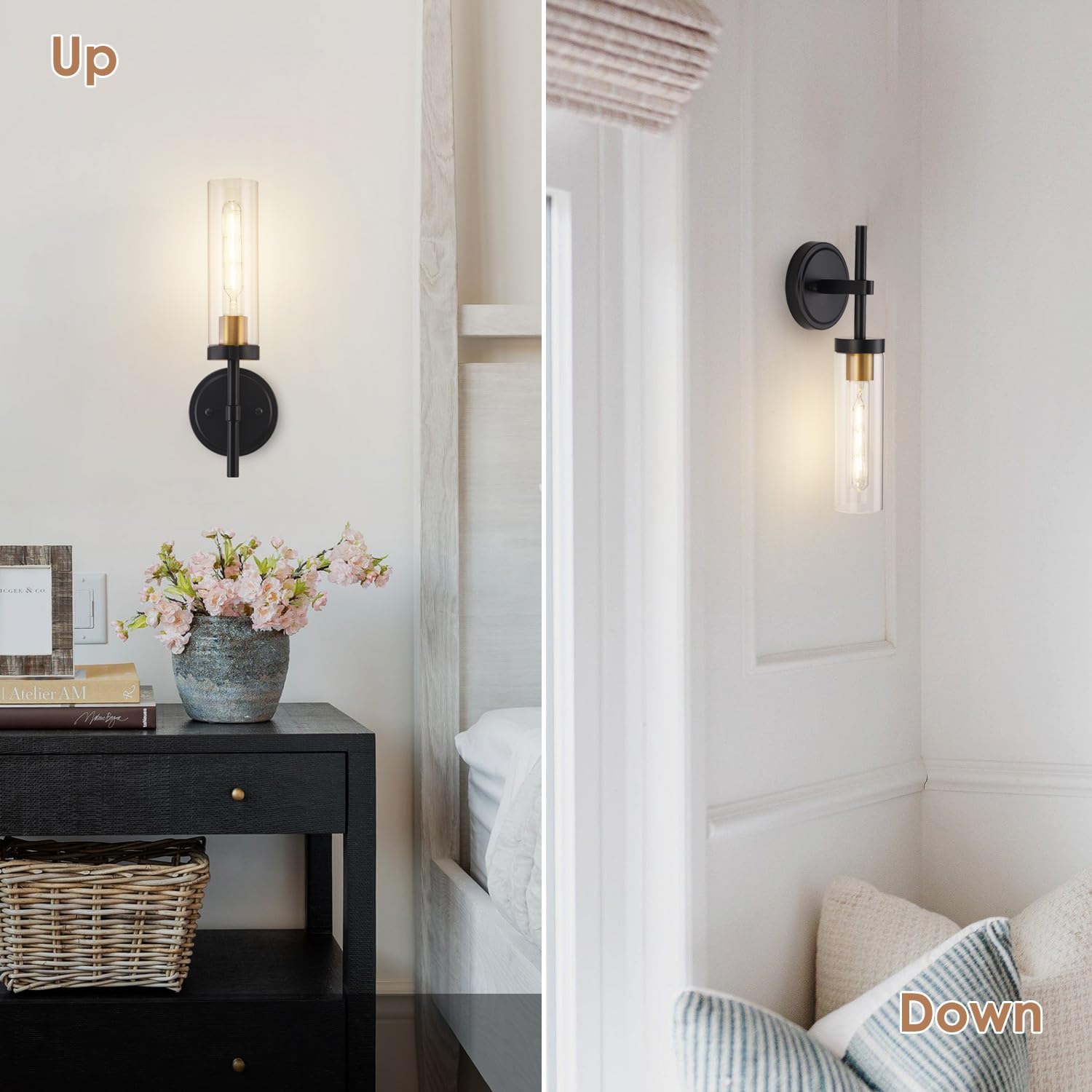 2PCS Glass Farmhouse Wall Lamp, Modern Bathroom Vanity Sconces Wall Lighting