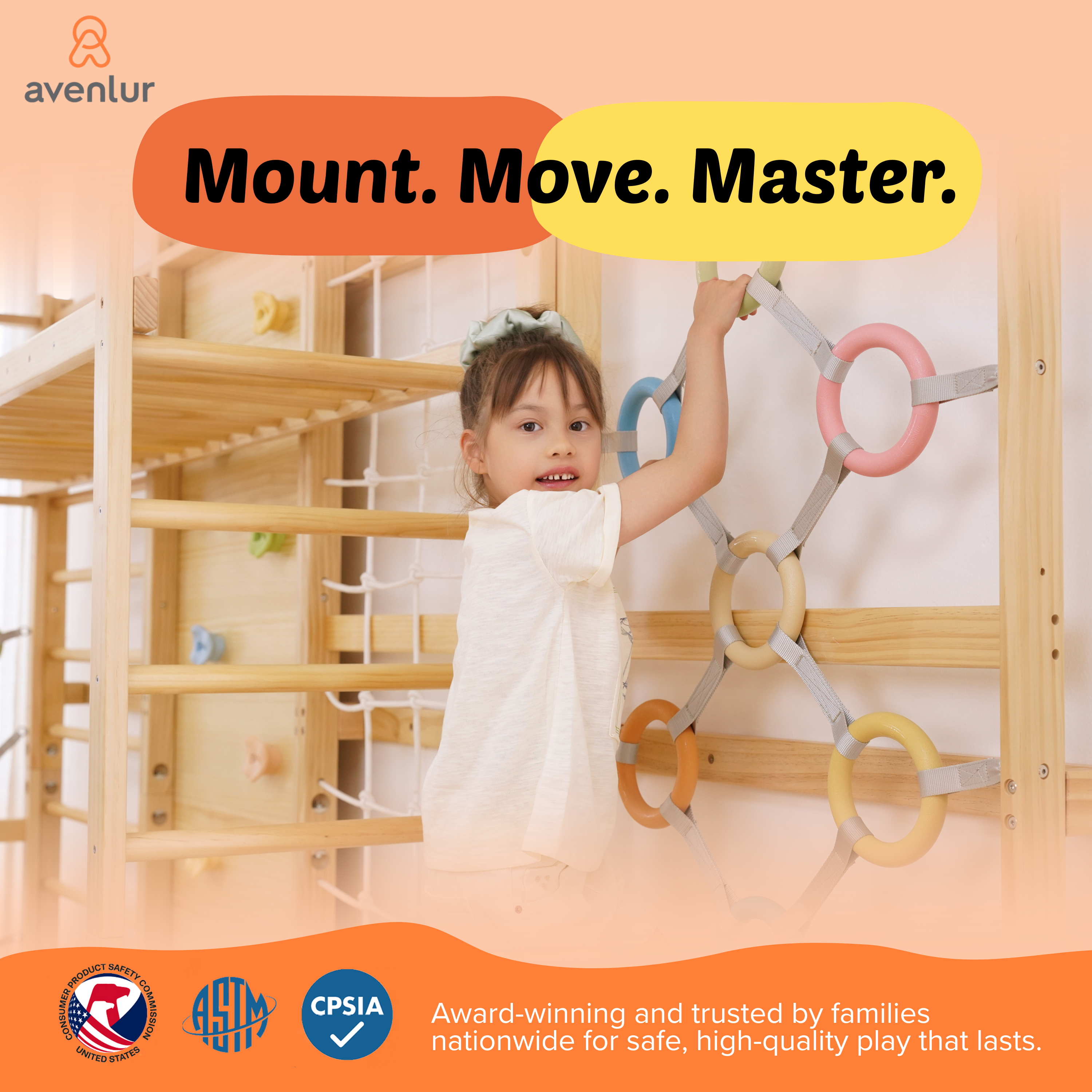 Walnut Modular | Swedish Ladder Jungle Gym - 79" Height - Wall Mounted