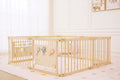 Wooden Baby Playpen with Sensory Activity Panels – 63" x 63" Square, Foldable Indoor Play Yard with Montessori Toys