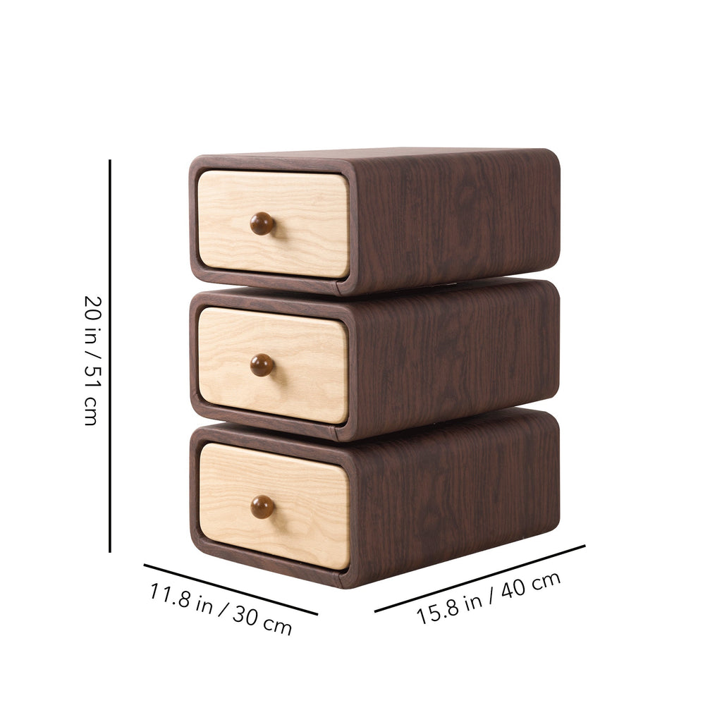 Rotatable 3-Tier Drawer Storage Cabinet, Wooden Stackable Nightstand with Drawers for Bedroom, Living Room Organization