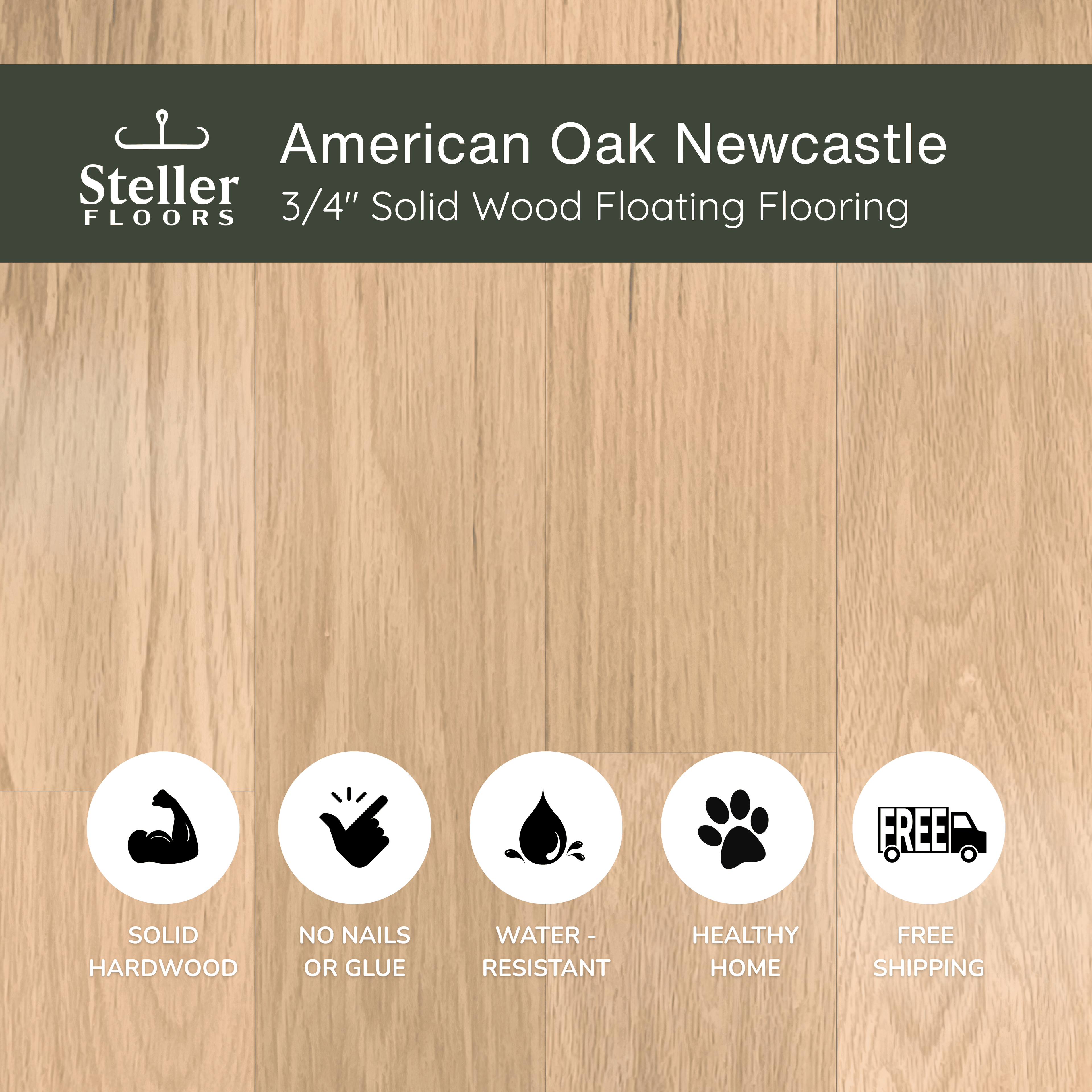 American Oak Newcastle by Steller Floors - 3/4" Solid Wood Floating System & Free Shipping