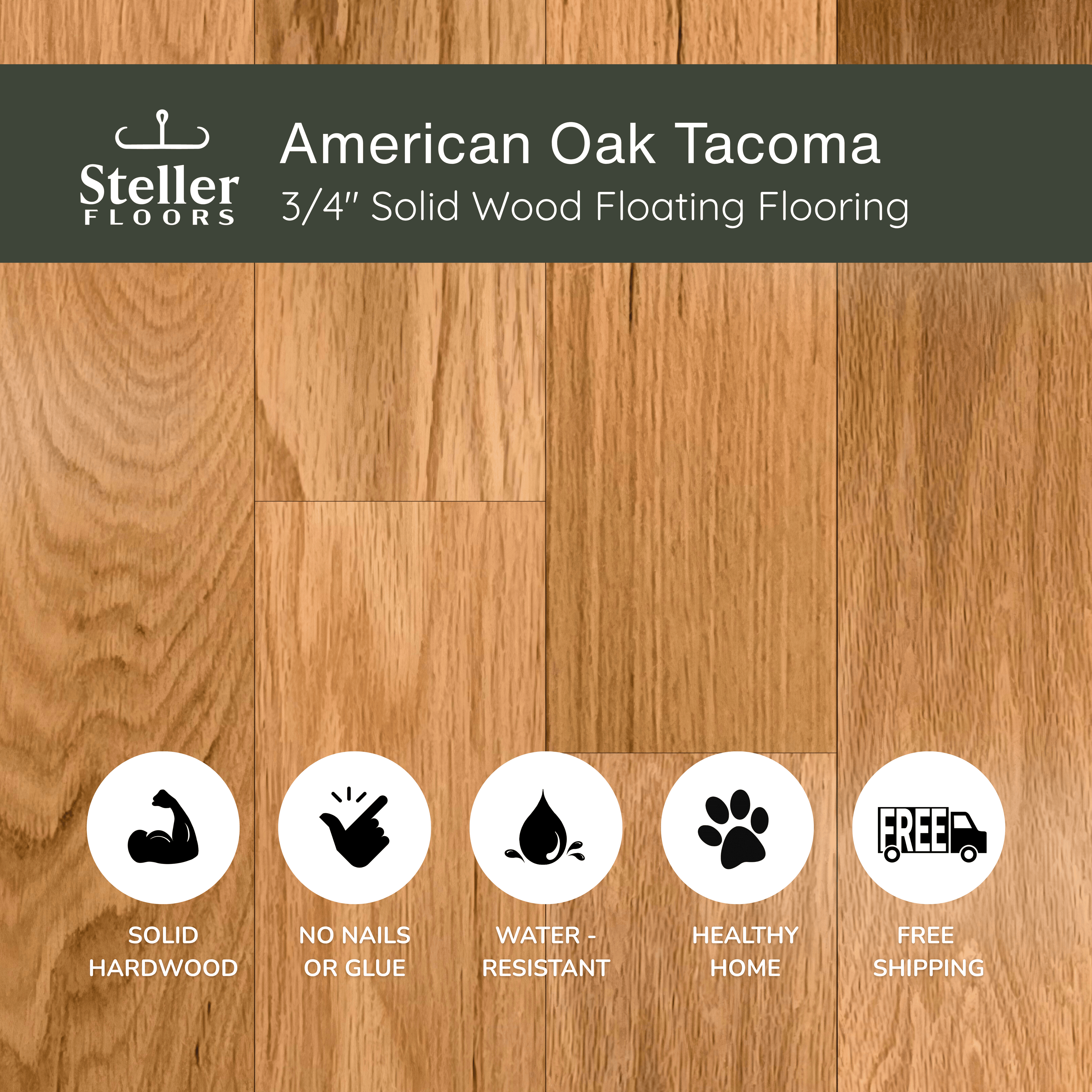 American Oak Tacoma by Steller Floors - 3/4" Solid Wood Floating System & Free Shipping