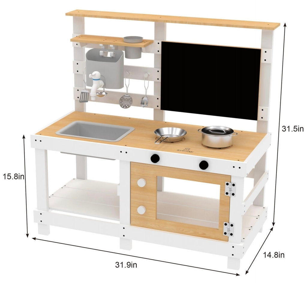 Avenlur Woodland Mud Kitchen – Montessori Outdoor Wooden Play Kitchen