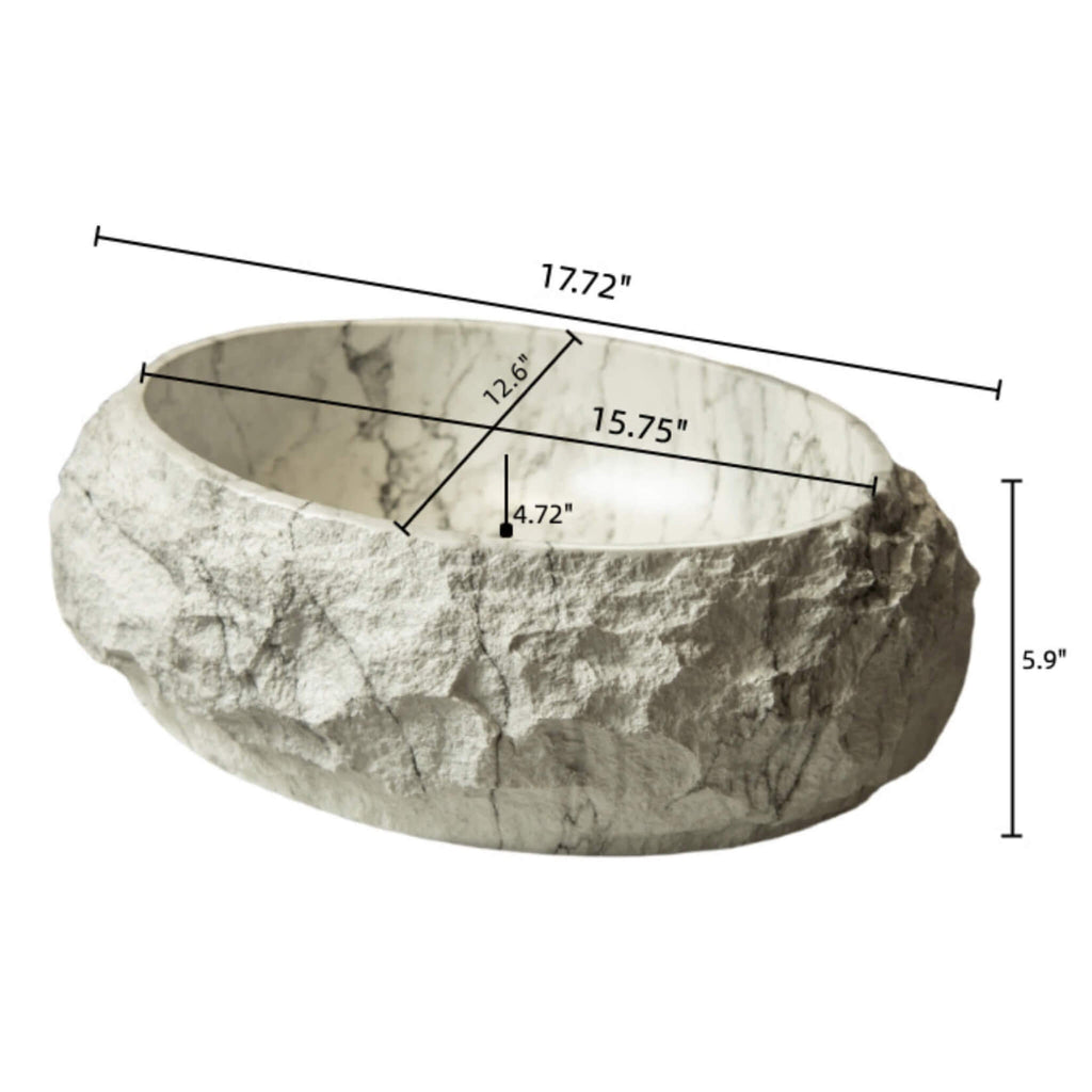 Alora 18-Inch Ivory Oval Bathroom Resin Vessel Basin Sink With Stone Pattern (SAK79130)