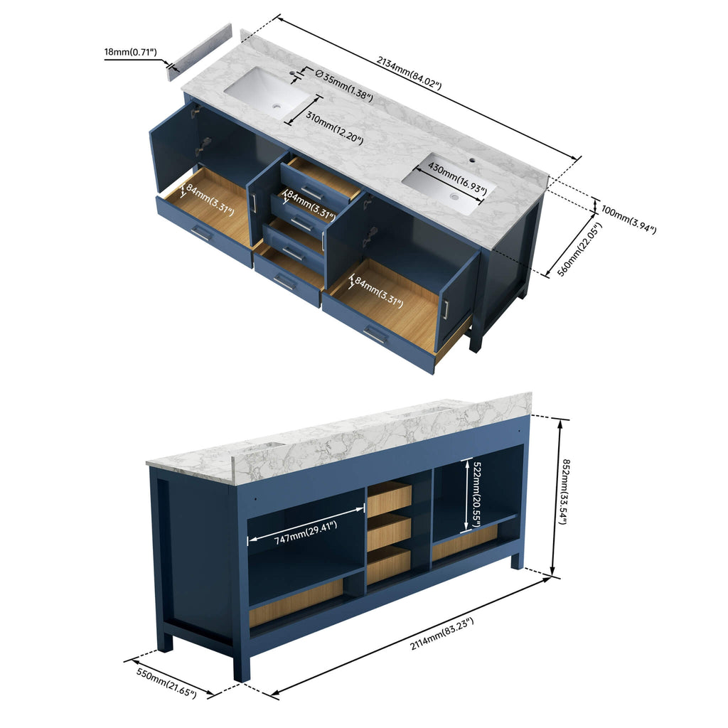 Alora 83-Inch Blue Modern Double Sink Freestanding Bathroom Vanity (SAK19761)