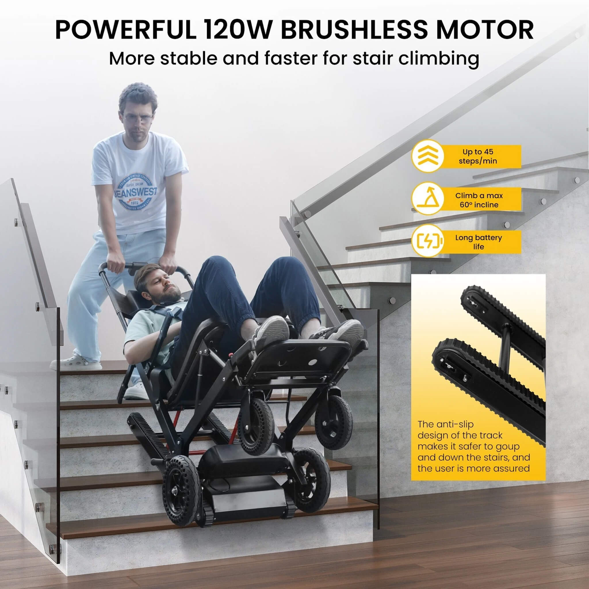 Heavy-Duty Electric Foldable Stair Climbing Wheelchair, 450LBS [FDA Approved (SAK92801)