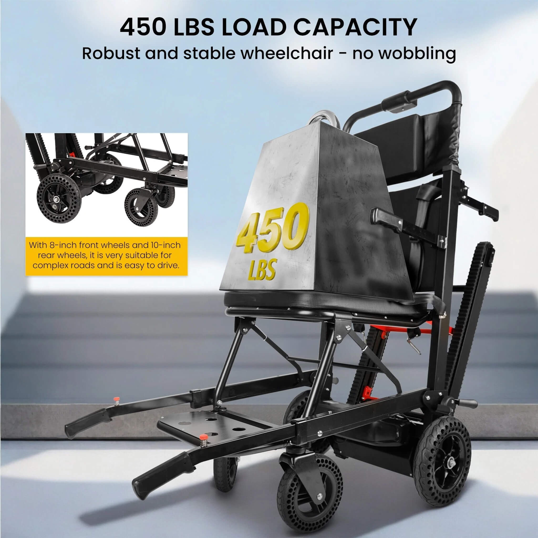 Heavy-Duty Electric Foldable Stair Climbing Wheelchair, 450LBS [FDA Approved (SAK92801)