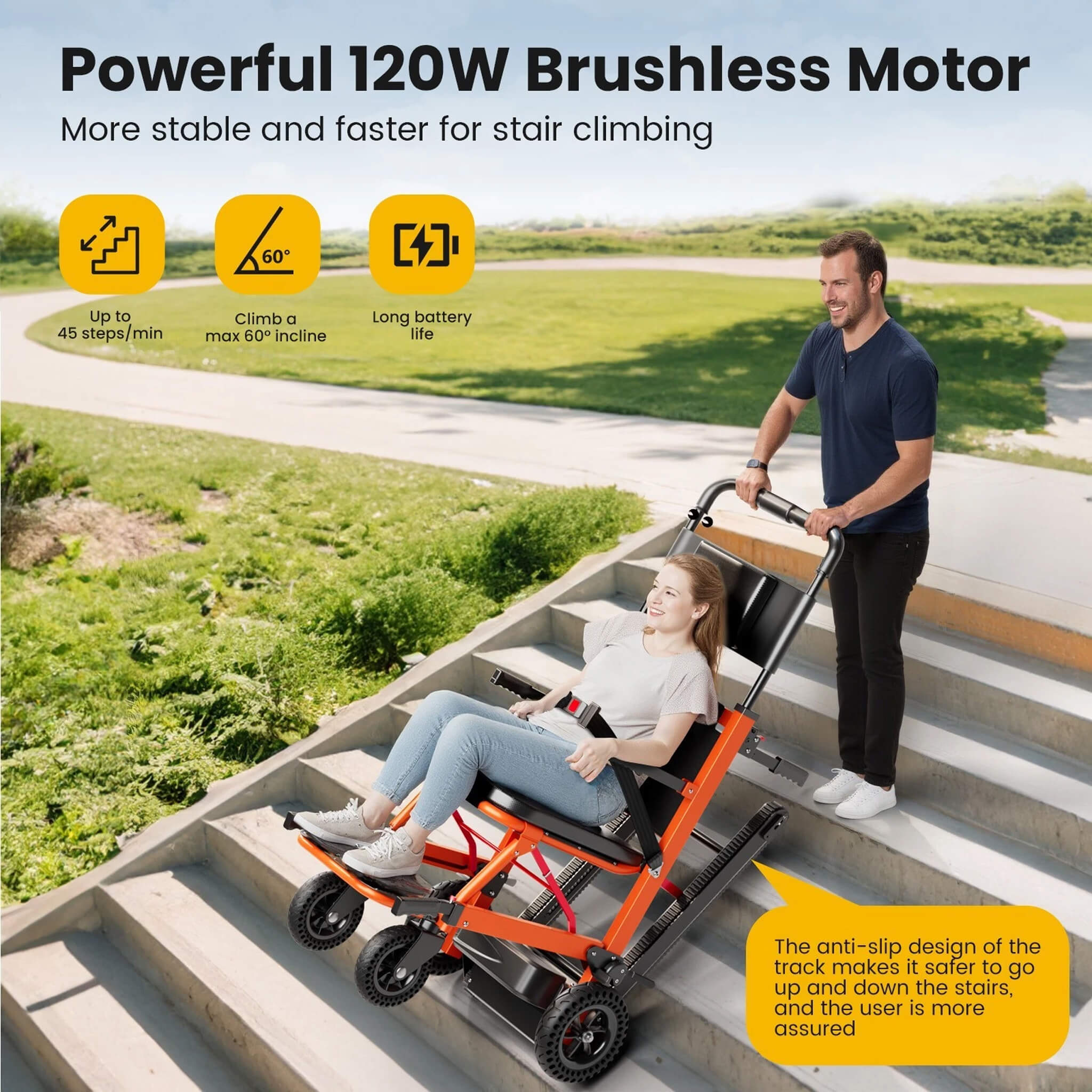 Heavy-Duty Motorized Stair Climbing Wheelchair, 440LBS [FDA Approved] (SAK47103)