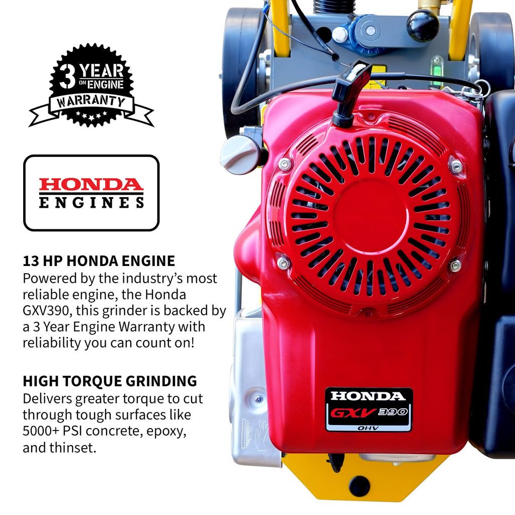10" Honda Concrete Floor Grinder 10HP GXV390 Motor for Smoothing, Floor Prep, Coatings