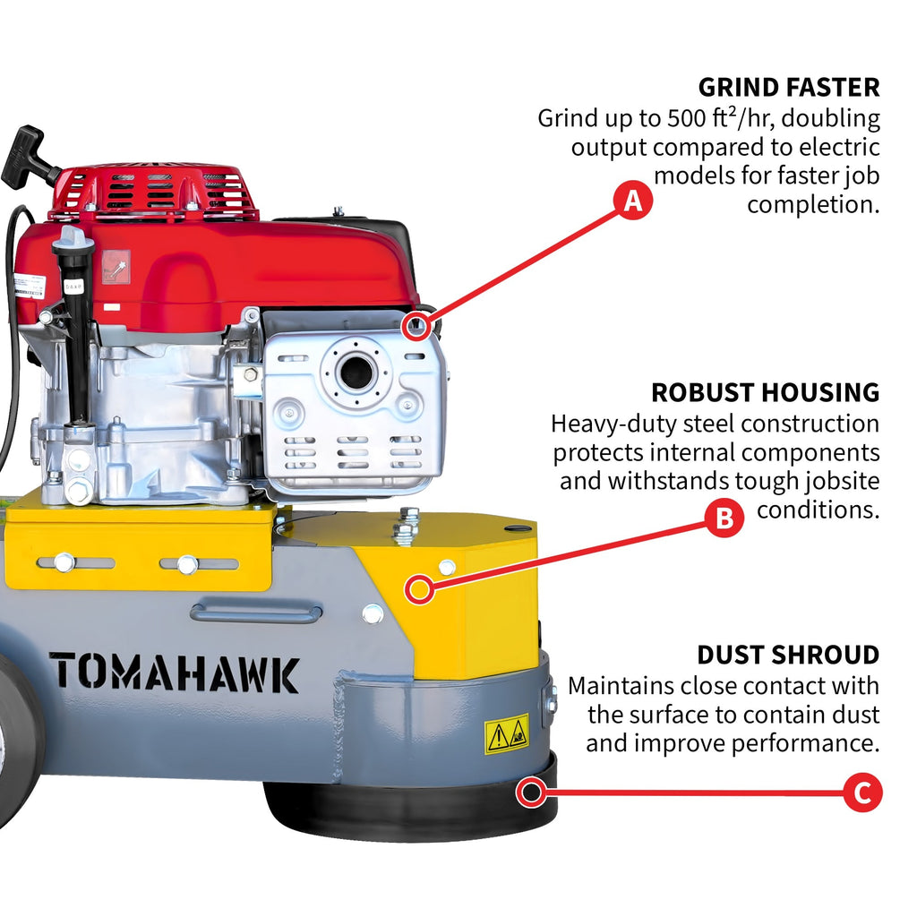 10" Honda Concrete Floor Grinder 10HP GXV390 Motor for Smoothing, Floor Prep, Coatings