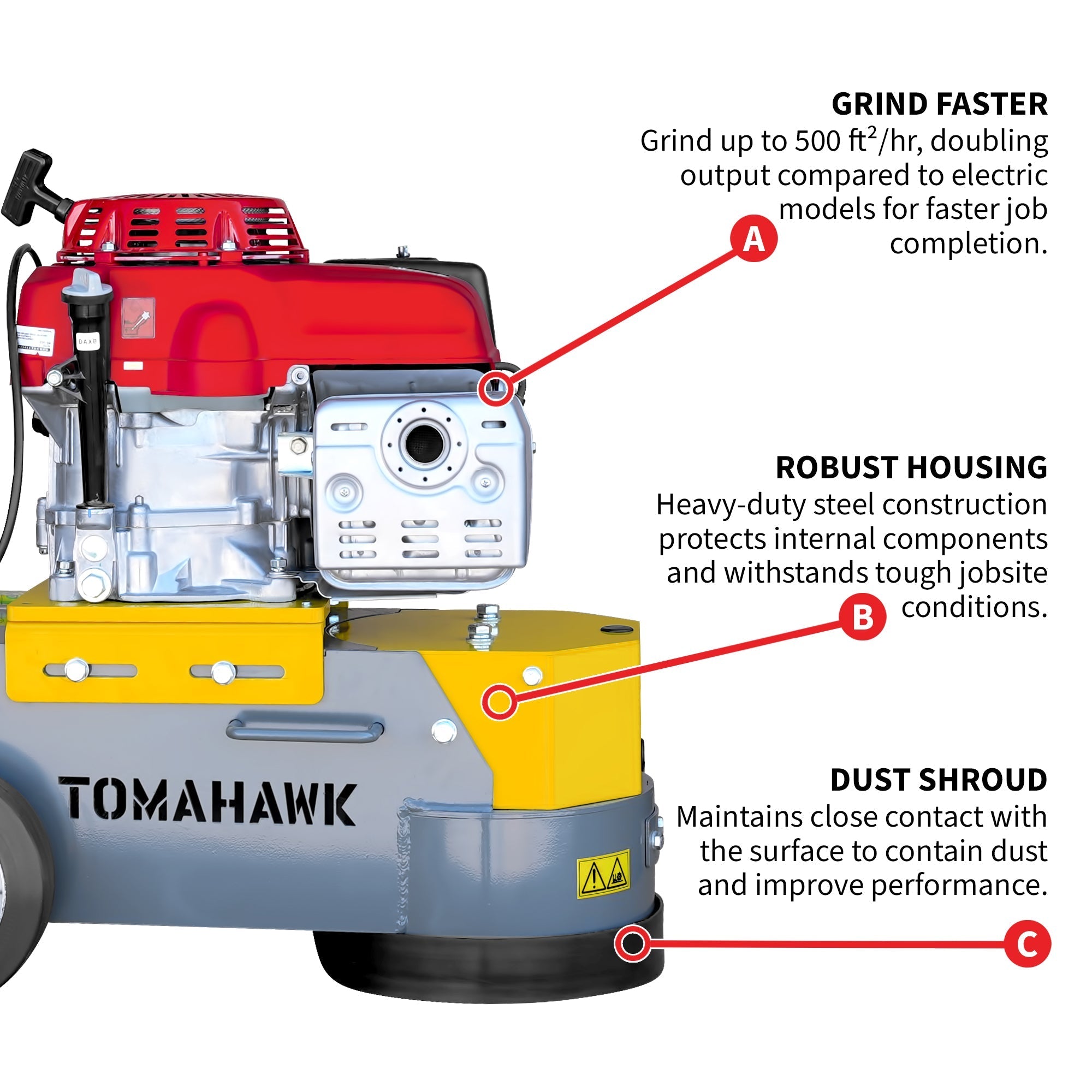 10" Honda Concrete Floor Grinder 10HP GXV390 Motor for Smoothing, Floor Prep, Coatings