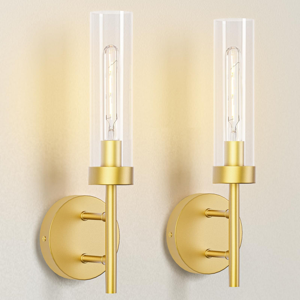 Gold Hardwired Wall Sconces Set of 2, Modern Bathroom Vanity Sconces Wall Lighting