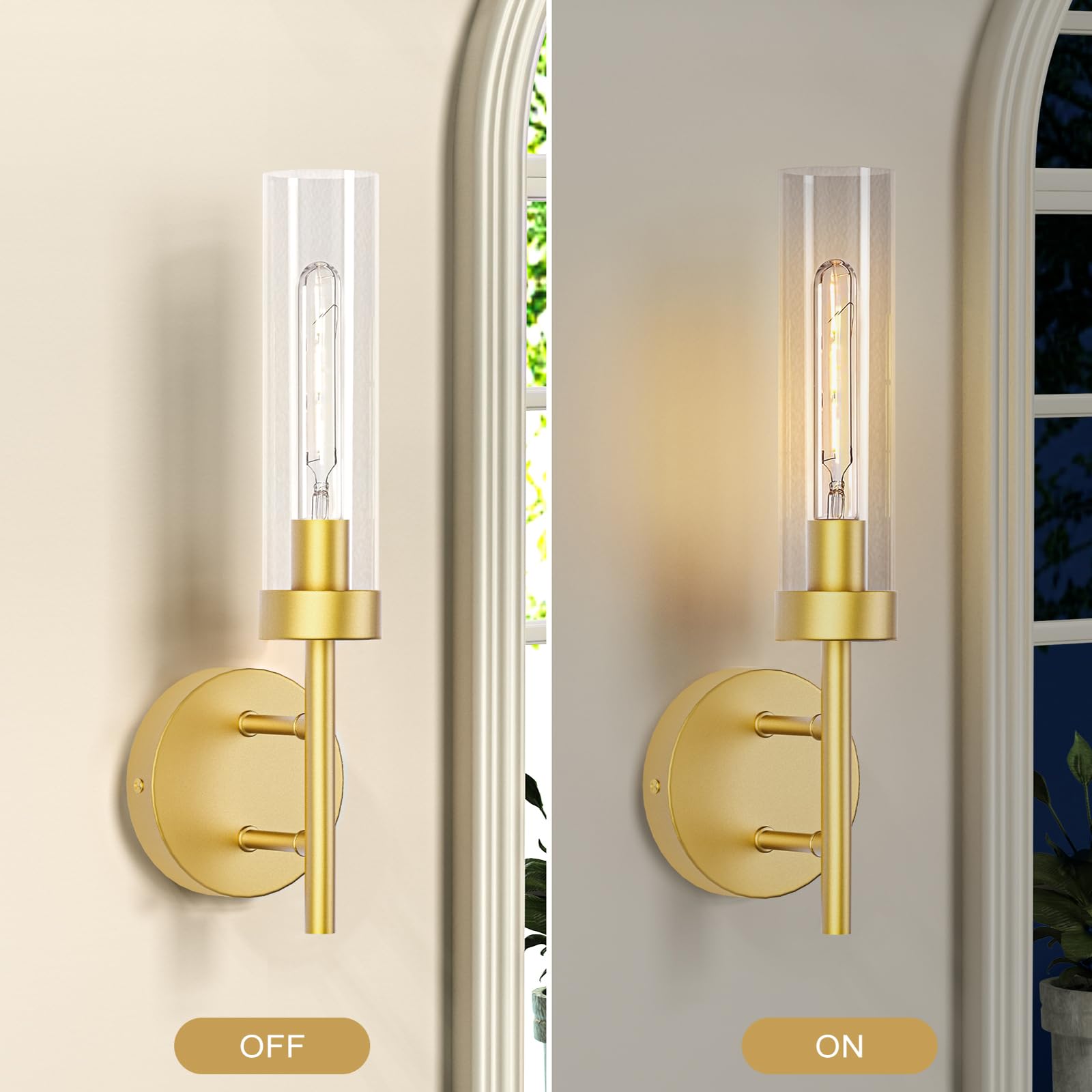 Gold Hardwired Wall Sconces Set of 2, Modern Bathroom Vanity Sconces Wall Lighting