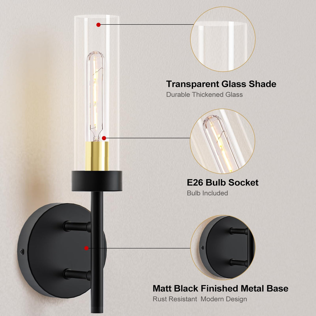 2PCS Glass Farmhouse Wall Lamp, Modern Bathroom Vanity Sconces Wall Lighting