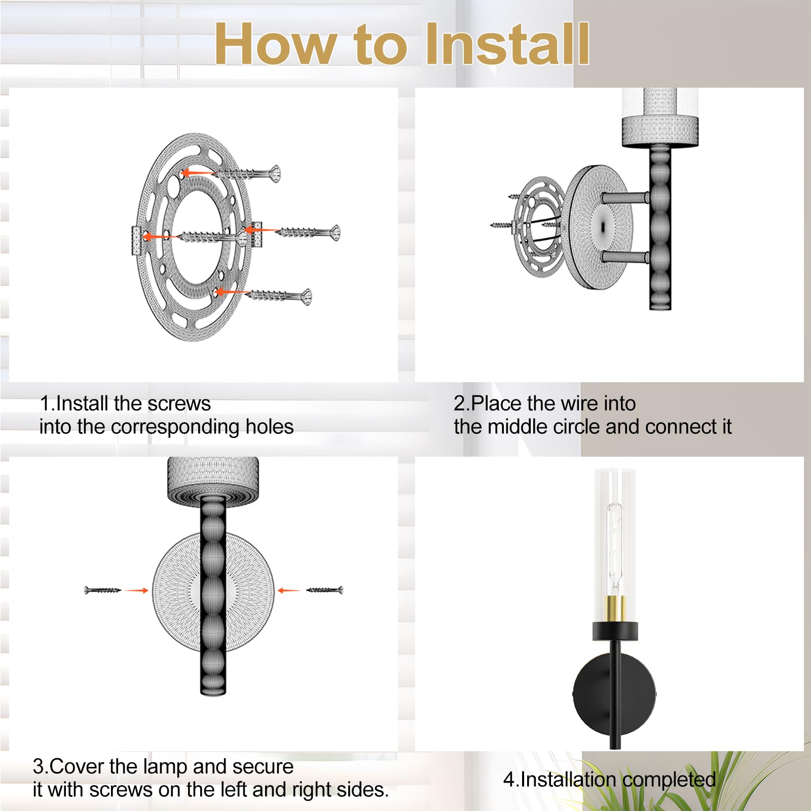 2PCS Glass Farmhouse Wall Lamp, Modern Bathroom Vanity Sconces Wall Lighting