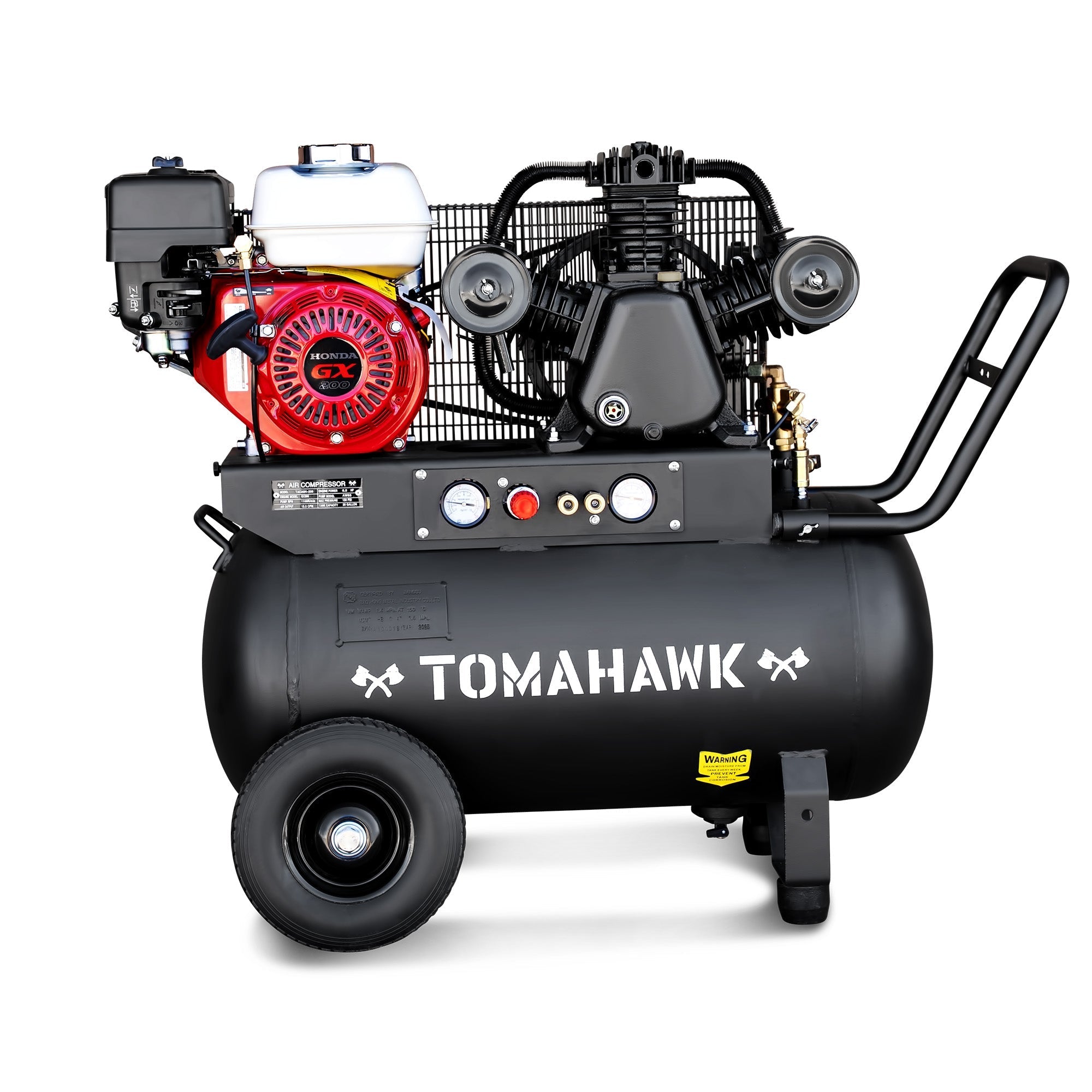 20 Gallon Portable Air Compressor 6.5HP Honda GX200 Engine Horizontal Tank 13.5 CFM @ 90 PSI Gas-Powered